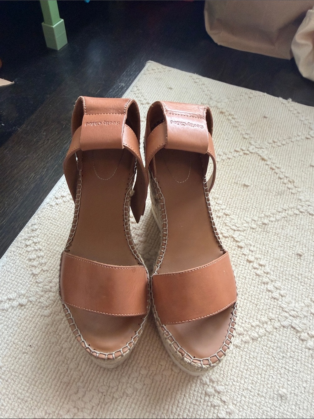 See by Chloe Womens Tan Espadrille Wedge Sandals - The Leather Ankle Strap